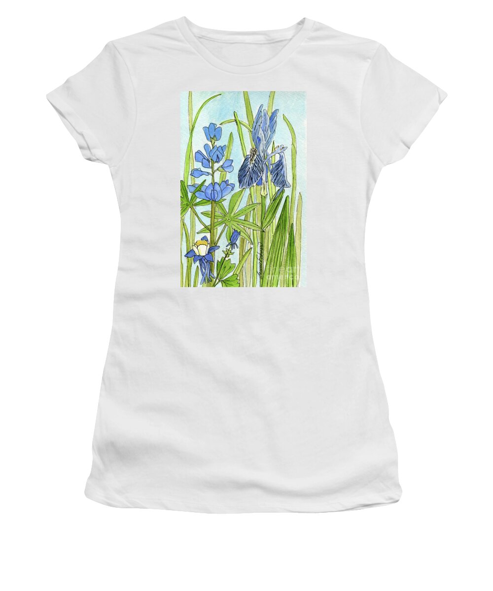 Watercolor Print Women's T-Shirt featuring the painting A Blue Garden by Laurie Rohner