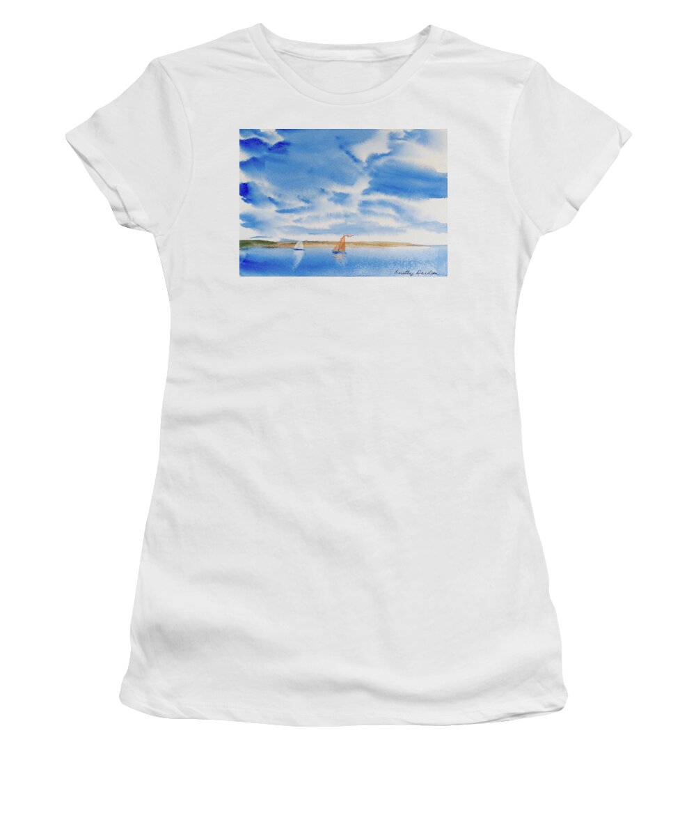 Afternoon Women's T-Shirt featuring the painting A Fine Sailing Breeze on the River Derwent by Dorothy Darden