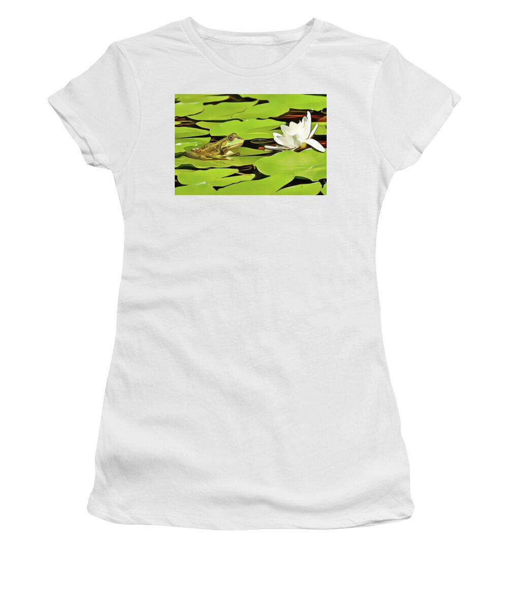 Frog's Peace Women's T-Shirt featuring the painting A Frog's Peace by Harry Warrick