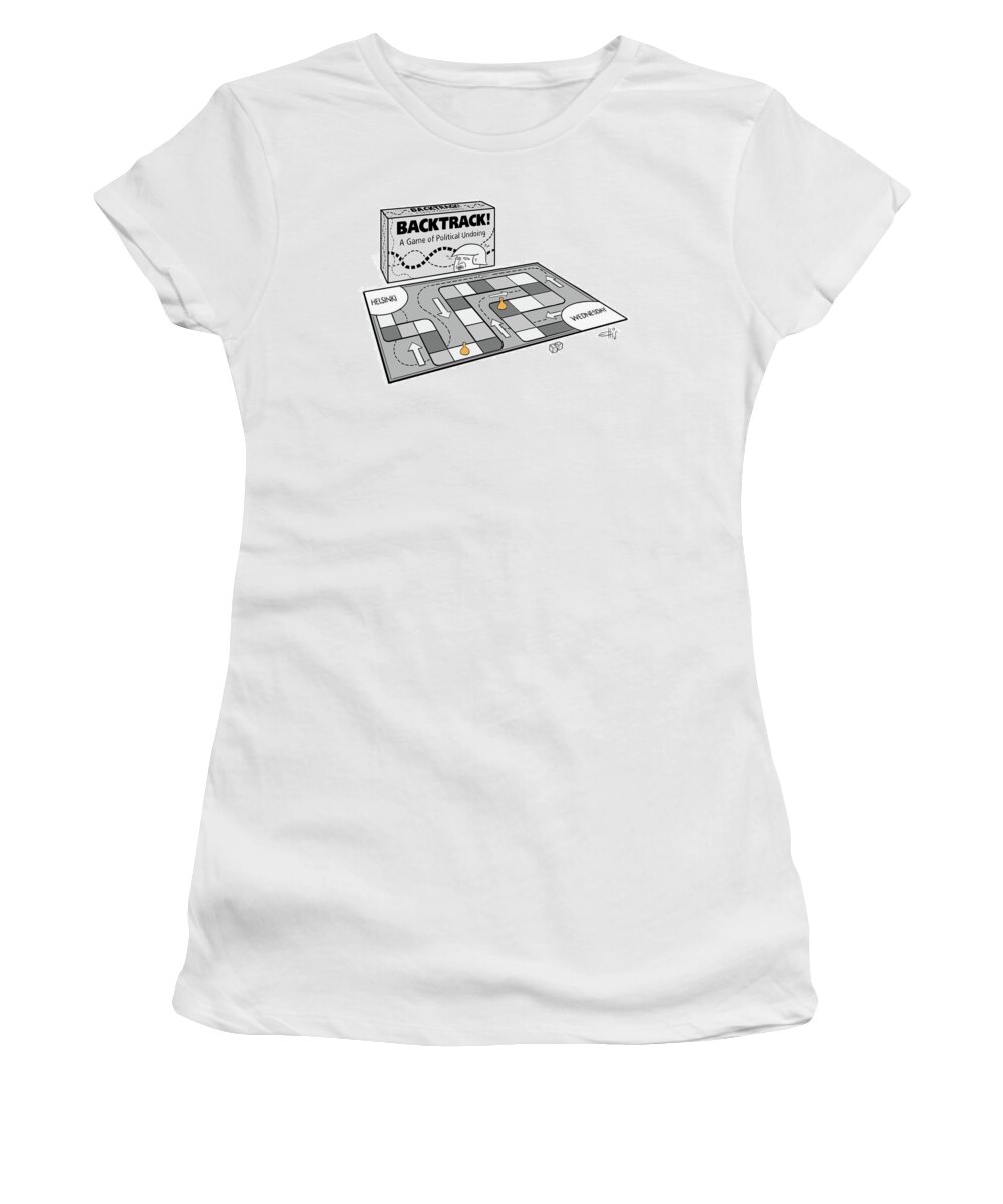 Backtrack! A Game Of Political Undoing. Women's T-Shirt featuring the drawing A Game of Political Undoing by Ellis Rosen