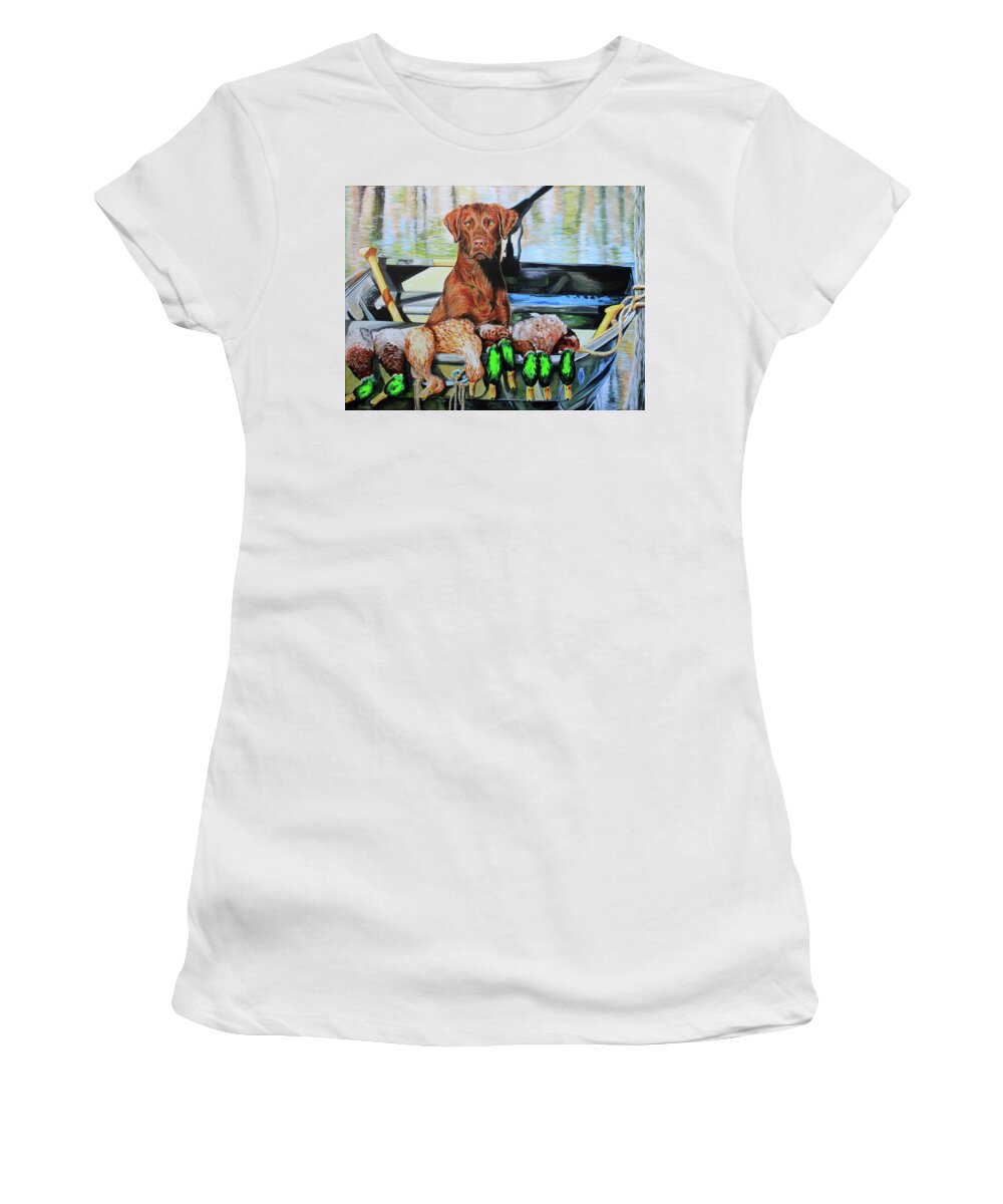 Dogs Women's T-Shirt featuring the painting A Good Morning's Work by Karl Wagner