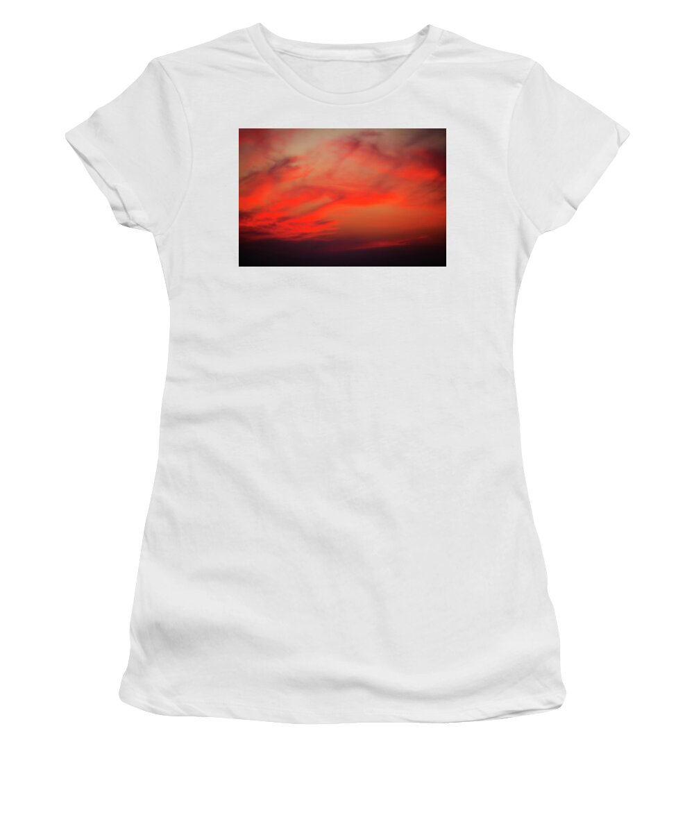 Adventure Women's T-Shirt featuring the photograph a gorgeous sunset with luminous red clouds over the Yala Nationalpark by Gina Koch