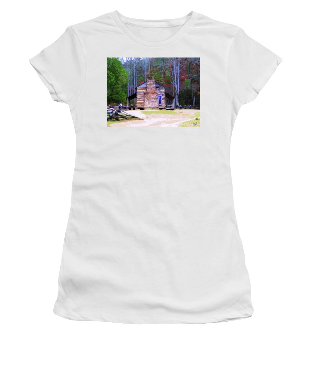 Log Cabin Women's T-Shirt featuring the painting A Place in the Woods by CHAZ Daugherty