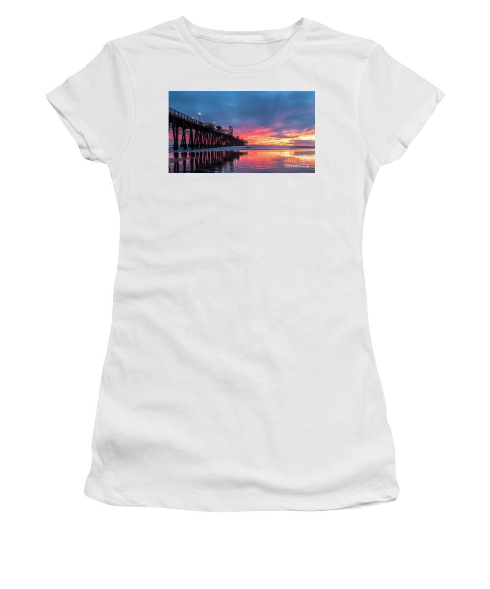 Beach Women's T-Shirt featuring the photograph A Stunning Sunset in Oceanside by David Levin
