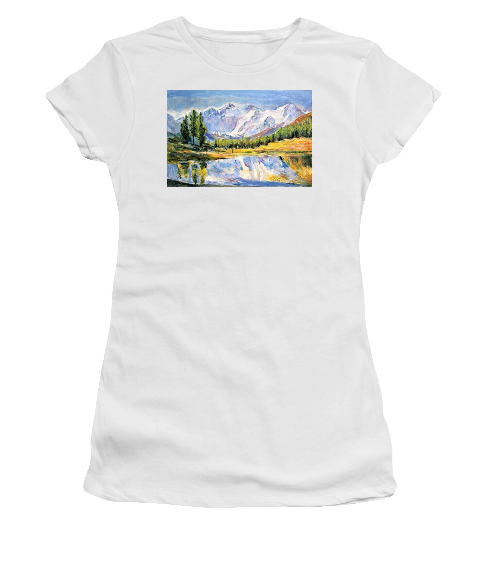 Landscape Women's T-Shirt featuring the painting Above the sea level by Khalid Saeed