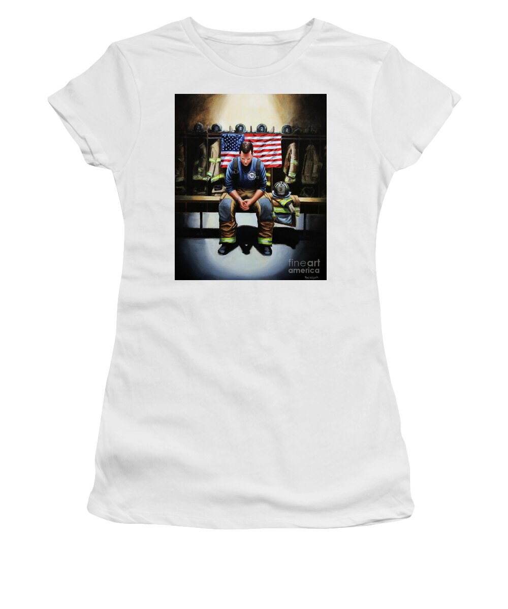 Firefighter Women's T-Shirt featuring the painting After the Fire by Paul Walsh
