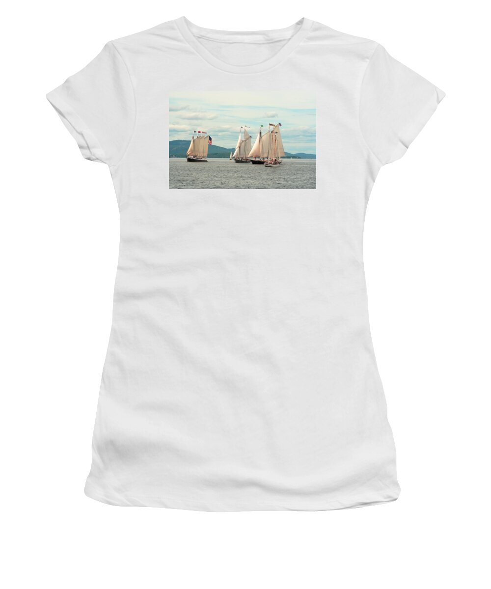Seascape Women's T-Shirt featuring the photograph Age Of Sail Up The Bay by Doug Mills