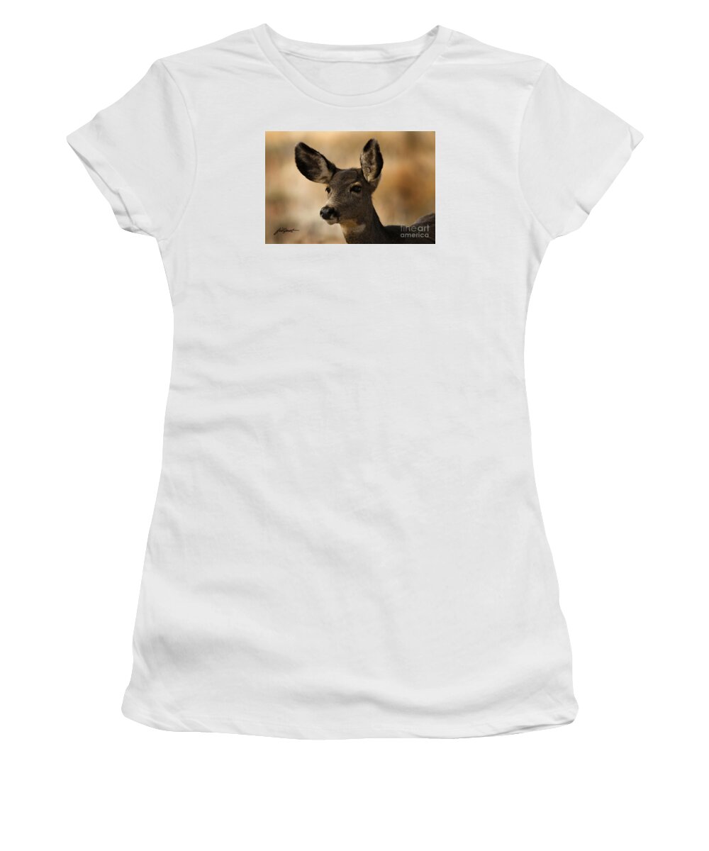 Doe Mule Deer Women's T-Shirt featuring the photograph Alert by Bon and Jim Fillpot