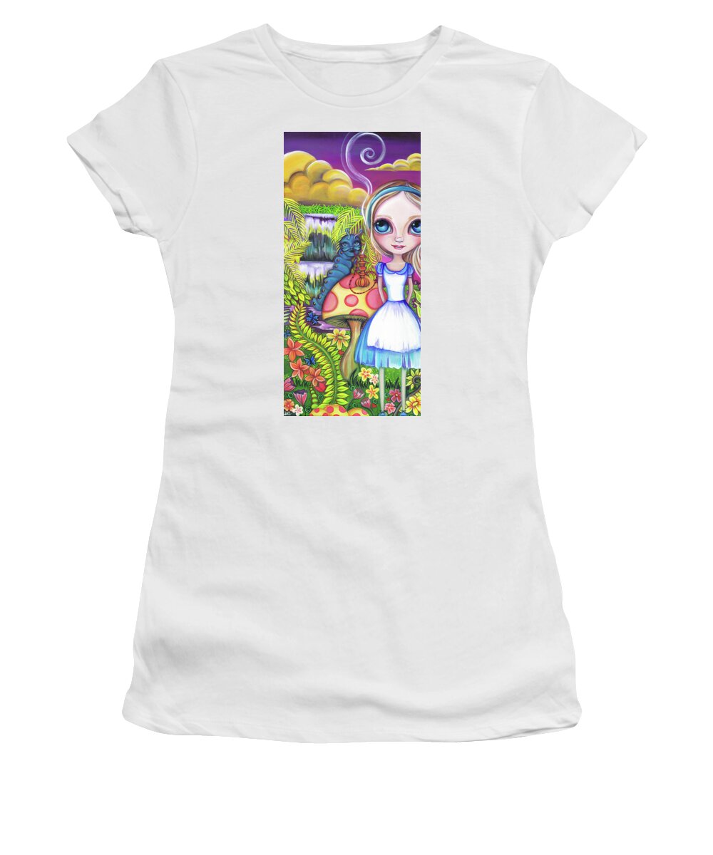 Alice In Wonderland Women's T-Shirt featuring the painting Alice and Absolem by Jaz Higgins