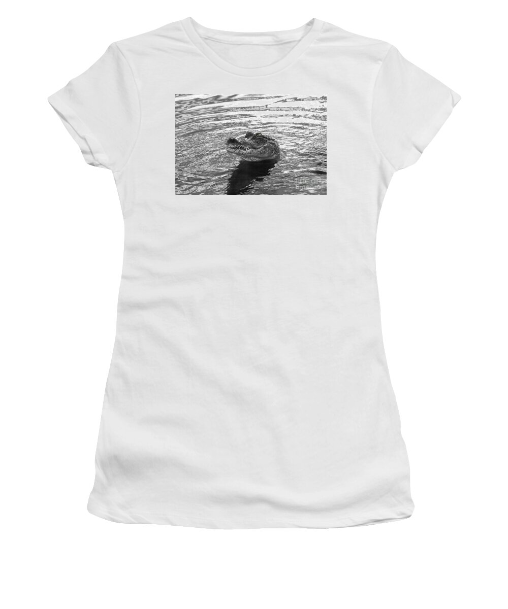 Alligator Women's T-Shirt featuring the photograph Alligator Black and White Artistic by Luana K Perez