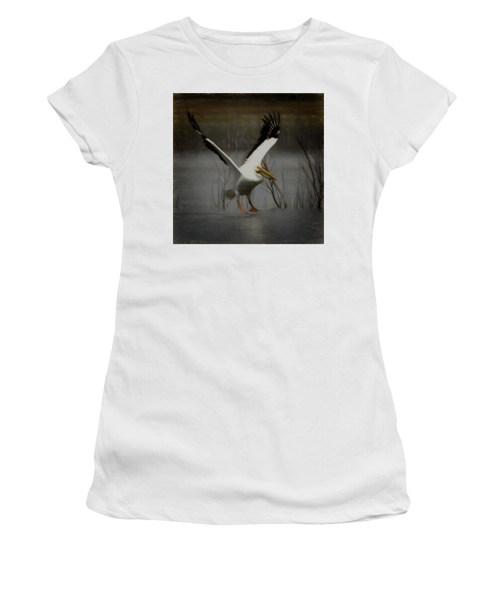 American White Pelican Women's T-Shirt featuring the digital art American White Pelican Da square by Ernest Echols