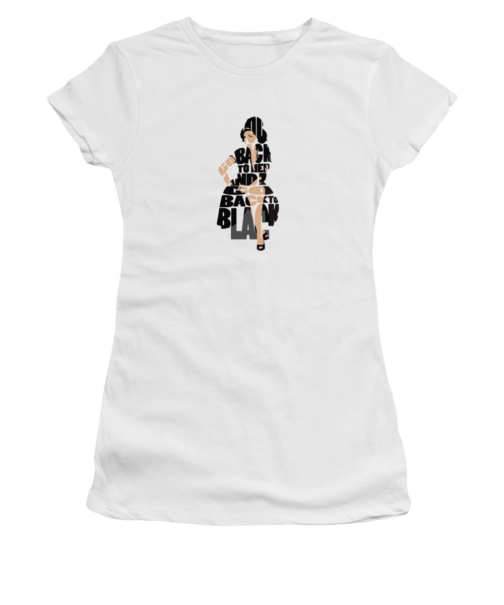 Amy Winehouse Women's T-Shirt featuring the digital art Amy Winehouse Typography Art by Inspirowl Design