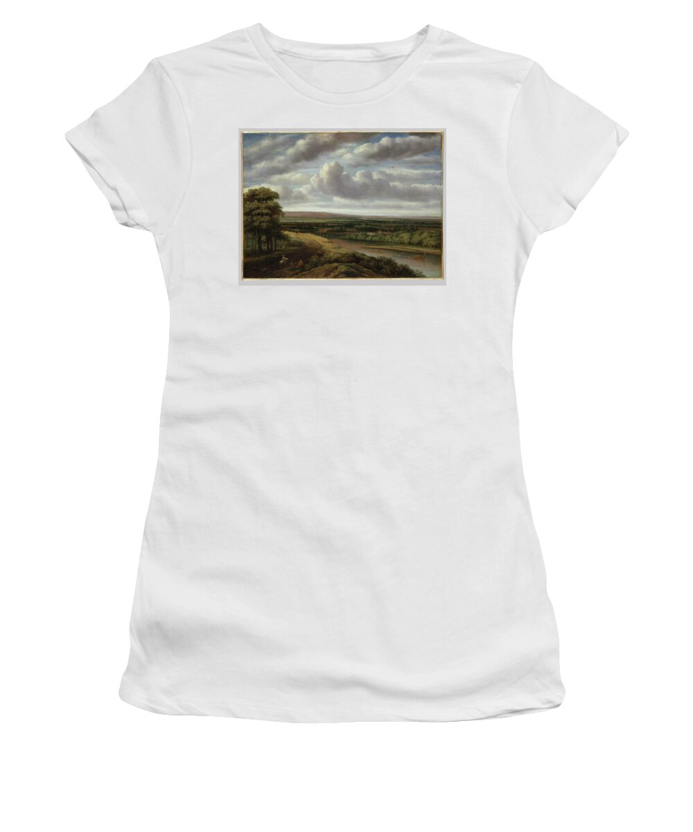 An Extensive Wooded Landscape Women's T-Shirt featuring the painting An Extensive Wooded Landscape by Philips