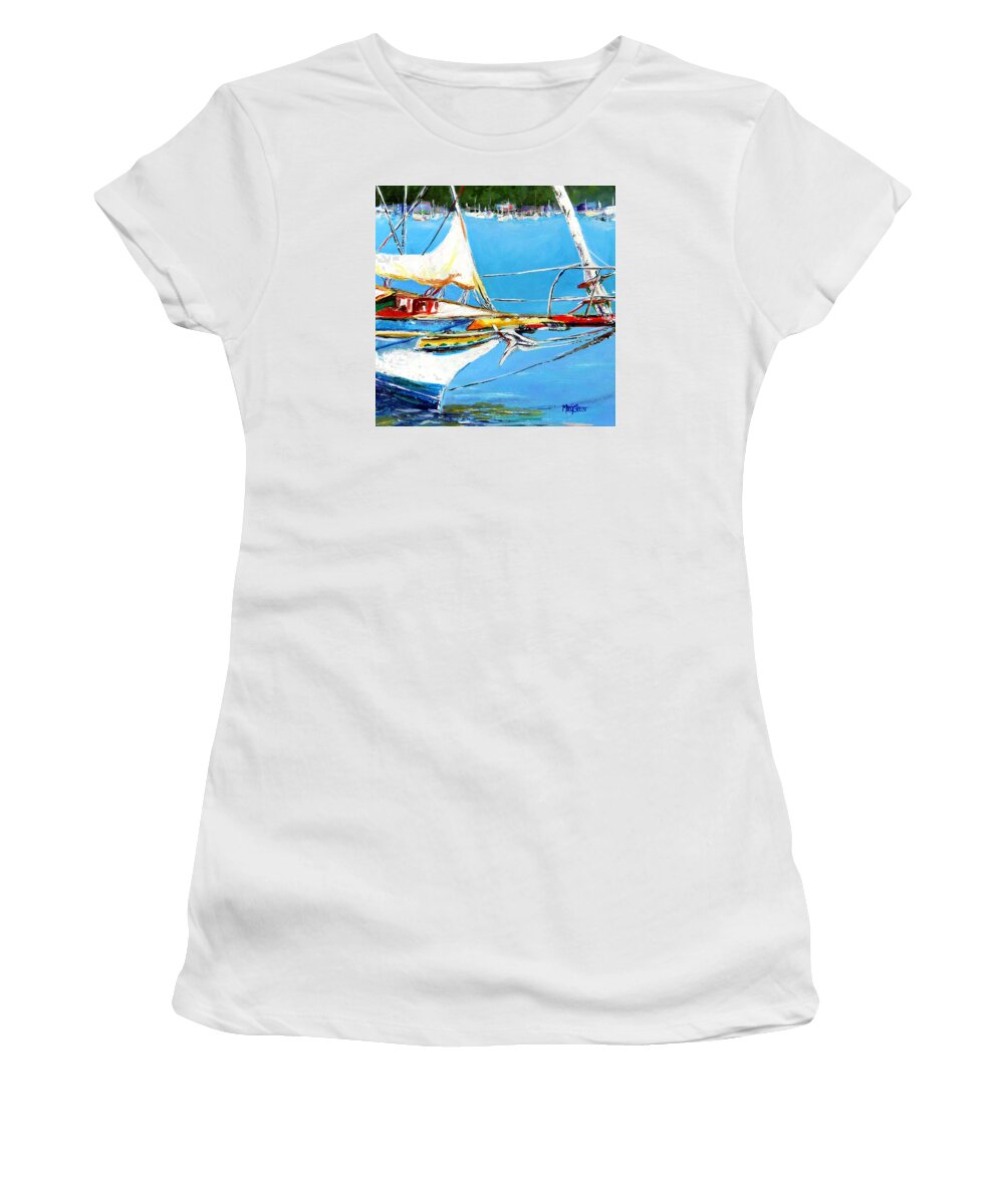 Boats Women's T-Shirt featuring the painting Anchored by Marti Green