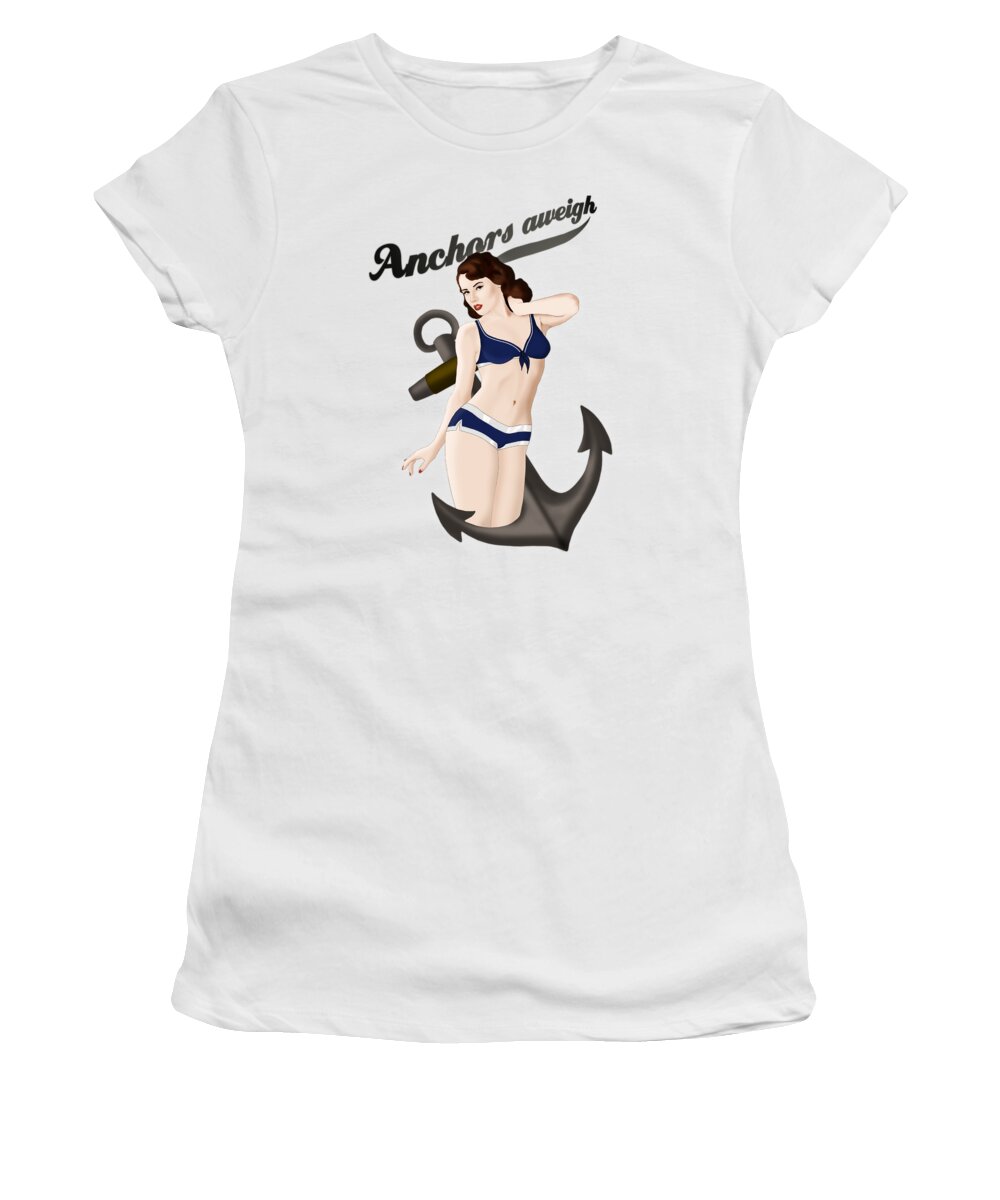 Pinup Women's T-Shirt featuring the drawing Anchors Aweigh - Classic Pin Up by Nicklas Gustafsson
