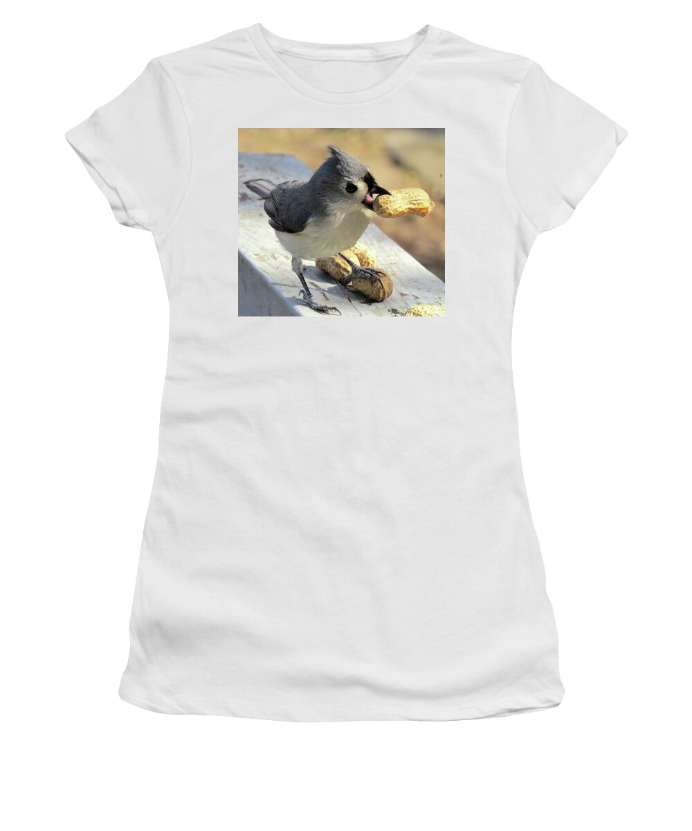 Tufted Titmouse Women's T-Shirt featuring the photograph And I'll Save This One for Later by Linda Stern