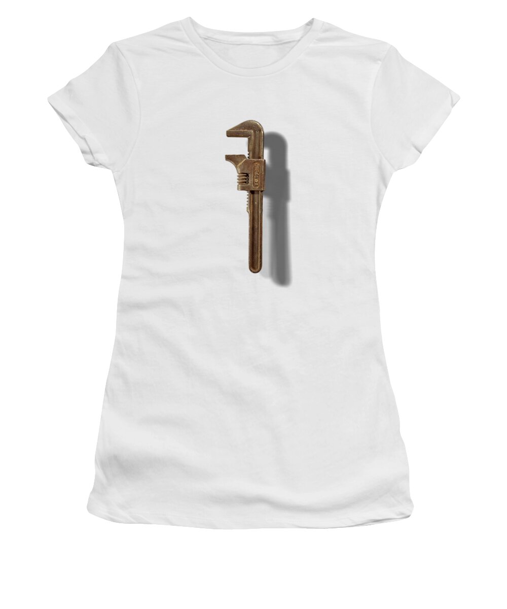 Adjustable Wrench Women's T-Shirt featuring the photograph Antique Adjustable Wrench Front Floating on White by YoPedro