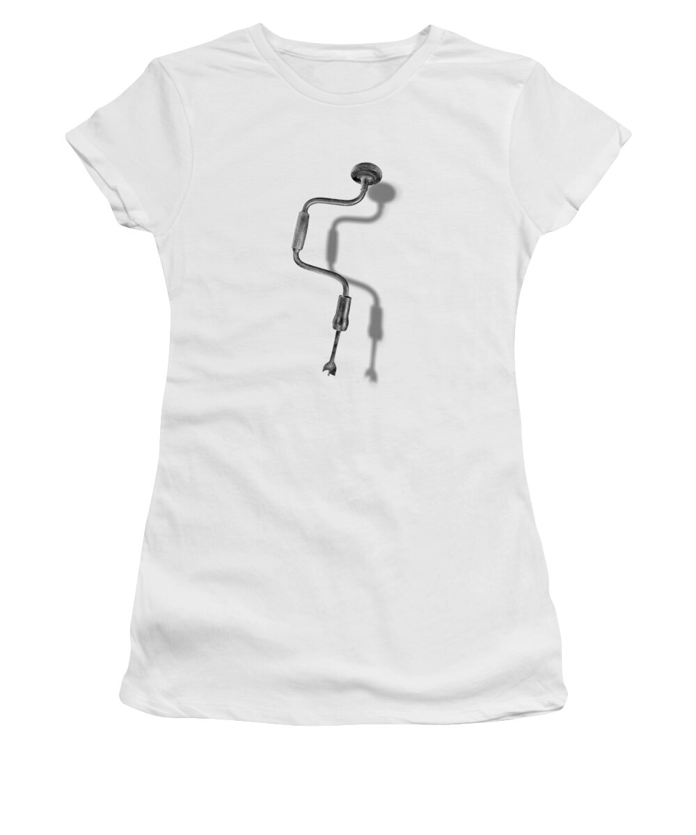 Vintage Drill Women's T-Shirt featuring the photograph Antique Bit Brace and Drill Bit in BW by YoPedro
