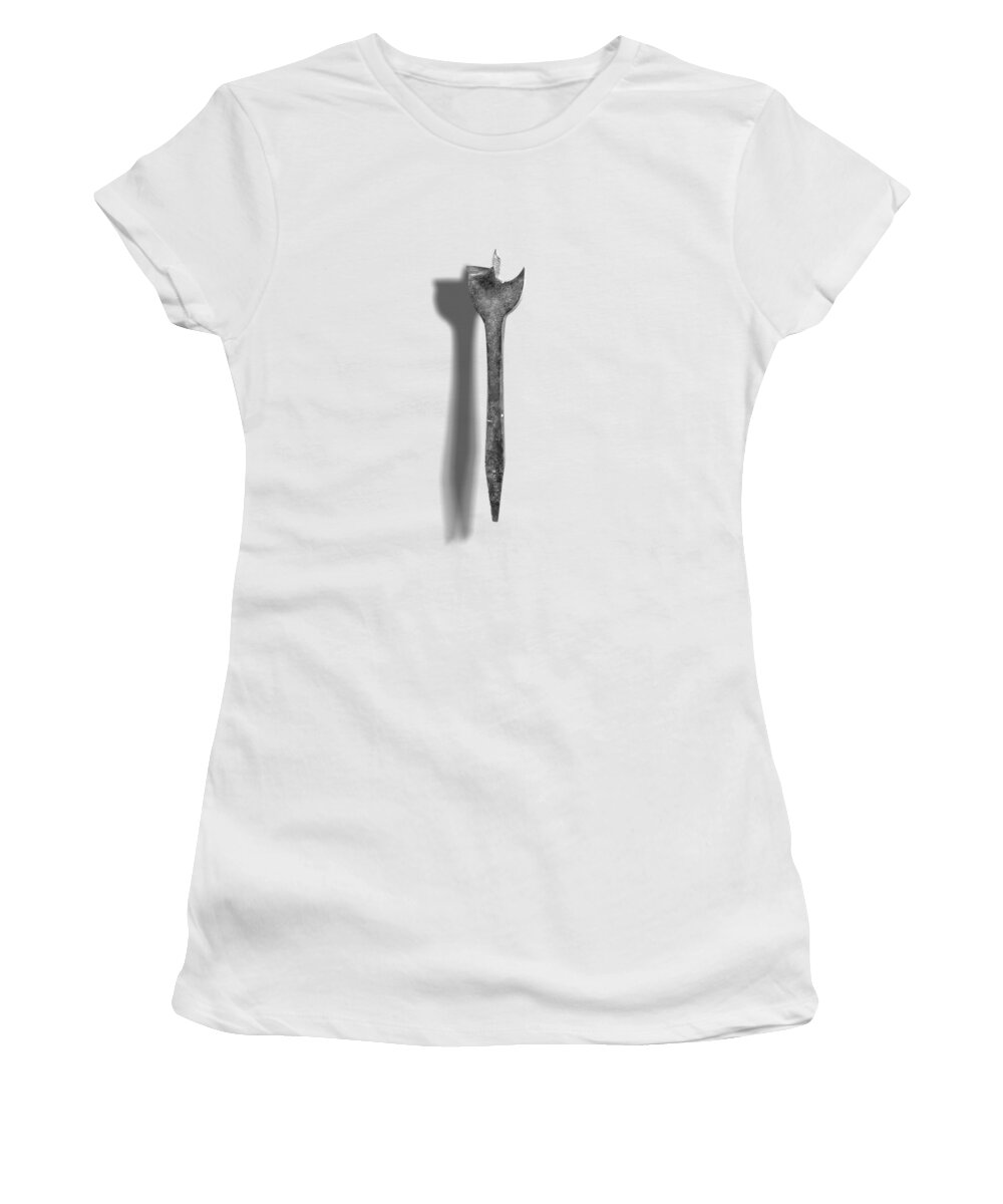 Drill Bit Women's T-Shirt featuring the photograph Antique Wood Drill Bit in Black and White by YoPedro
