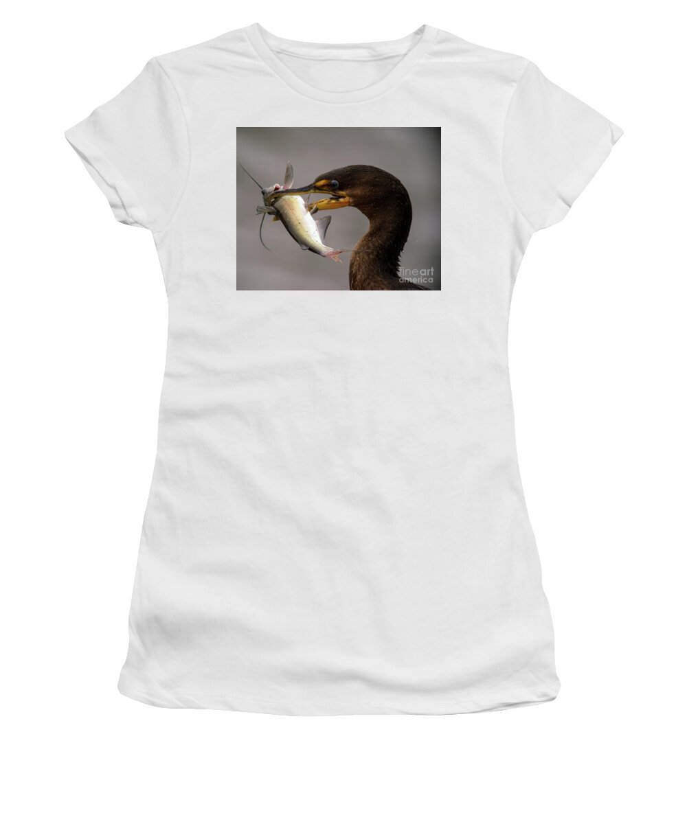 Cormorant Women's T-Shirt featuring the photograph Anyone for Catfish? by Jane Axman