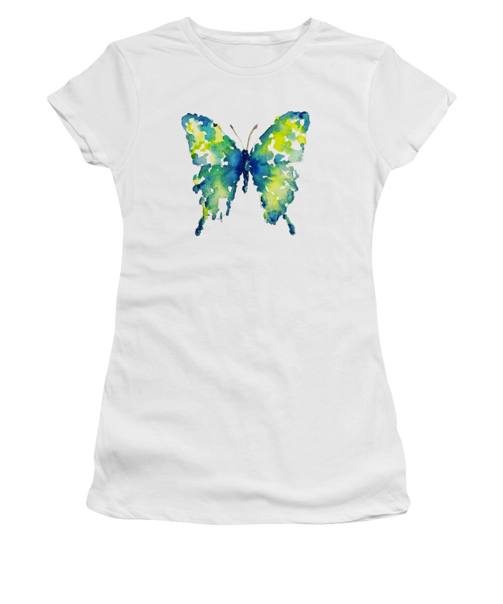 Butterfly Women's T-Shirt featuring the painting Aqua watercolor butterfly Liana Yarckin by Liana Yarckin