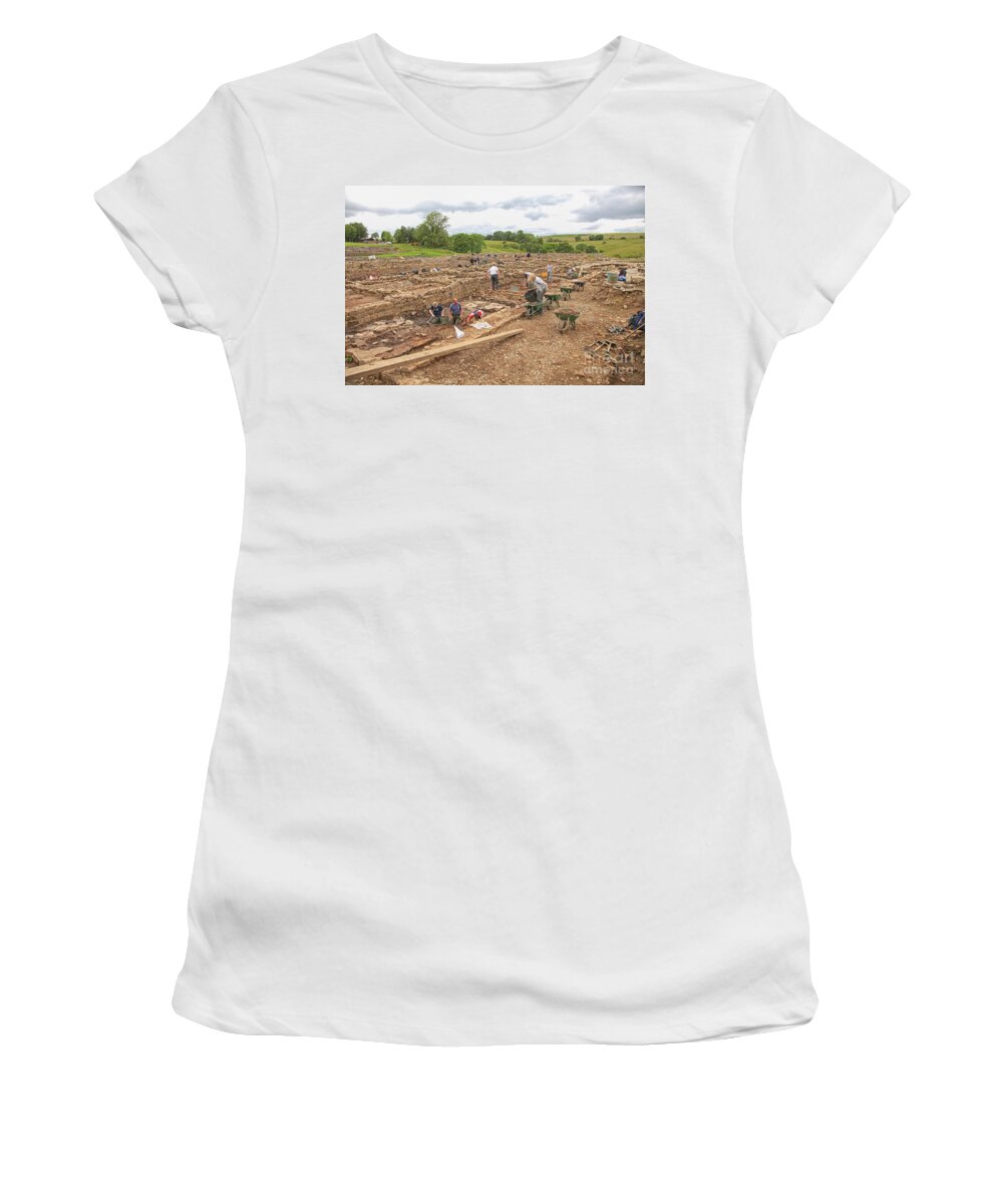 Antiquity Women's T-Shirt featuring the photograph Archaeologists at work at Roman Vindolanda by Patricia Hofmeester