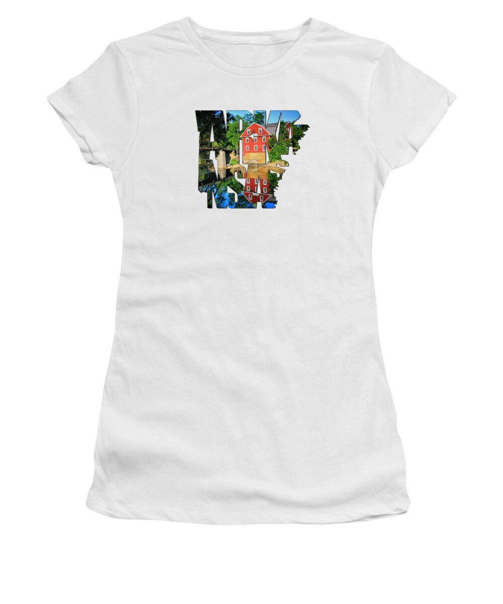 Bridge Women's T-Shirt featuring the photograph Arkansas Typography - War Eagle Mill and Bridge - Arkansas by Gregory Ballos