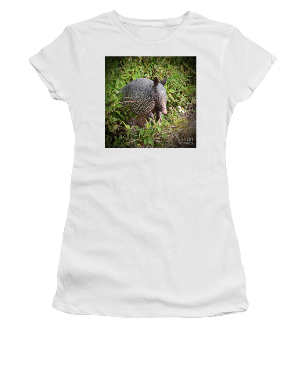 Nose Women's T-Shirt featuring the photograph Armadillo and Flower by AnnaJo Vahle