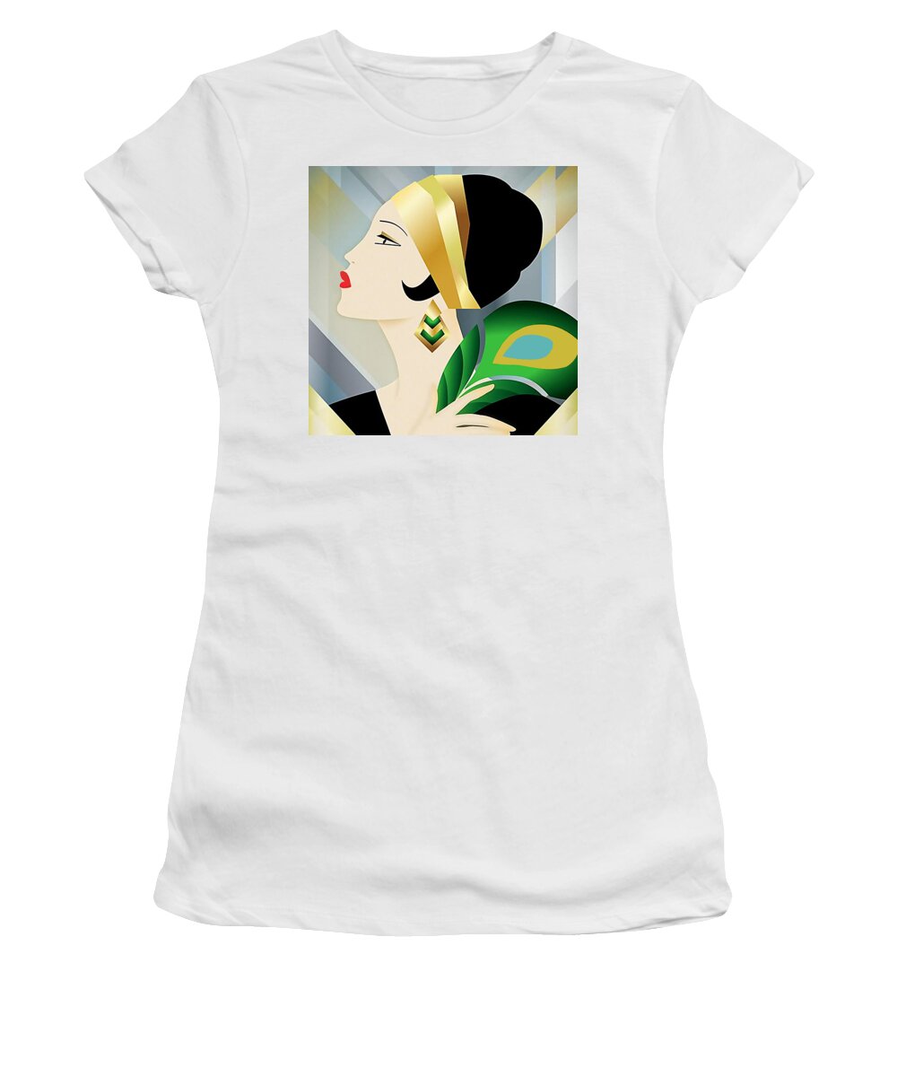Art Deco Women's T-Shirt featuring the digital art Roaring 20s Flapper by Chuck Staley