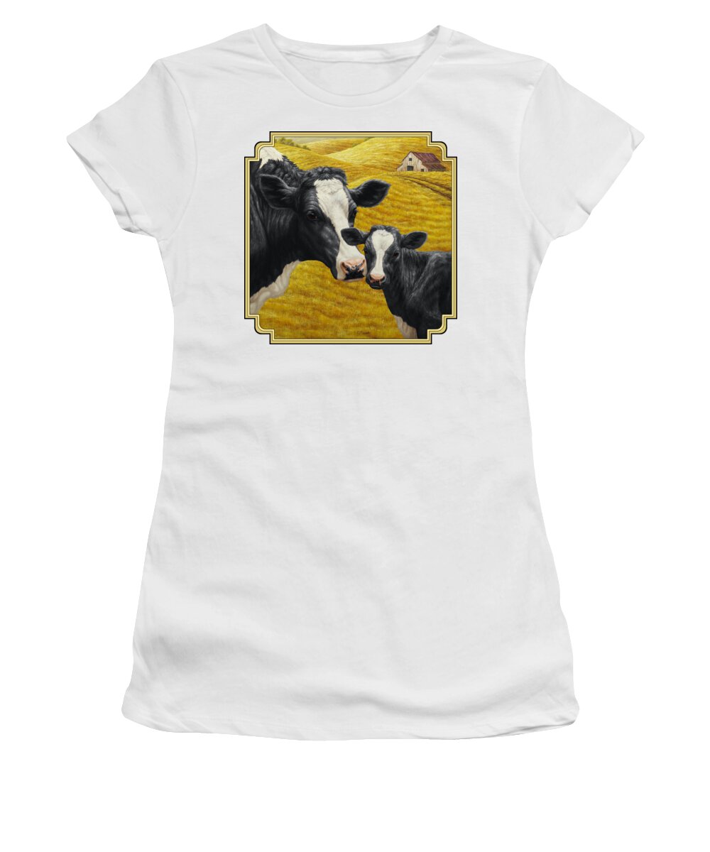 Cow Women's T-Shirt featuring the painting Holstein Cow and Calf Farm by Crista Forest