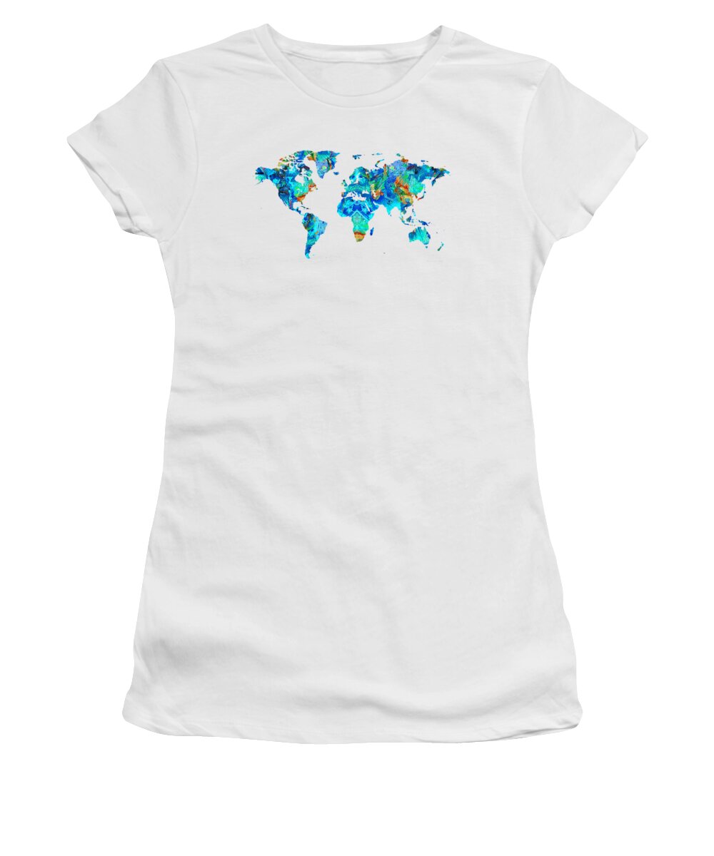 World Map Women's T-Shirt featuring the painting World Map 22 Art by Sharon Cummings by Sharon Cummings