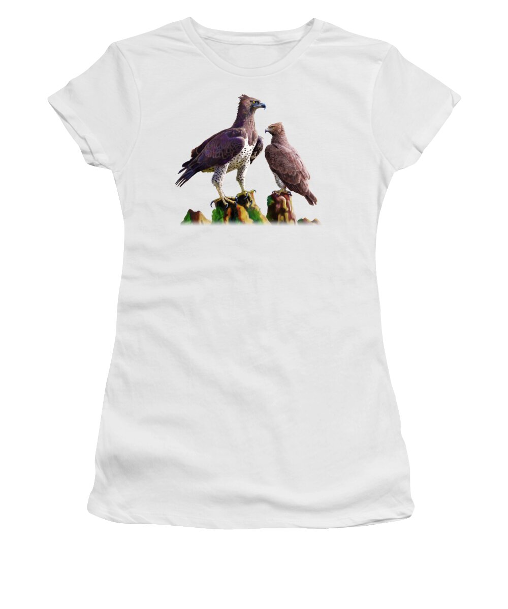 Martial Women's T-Shirt featuring the painting Martial Eagles by Anthony Mwangi
