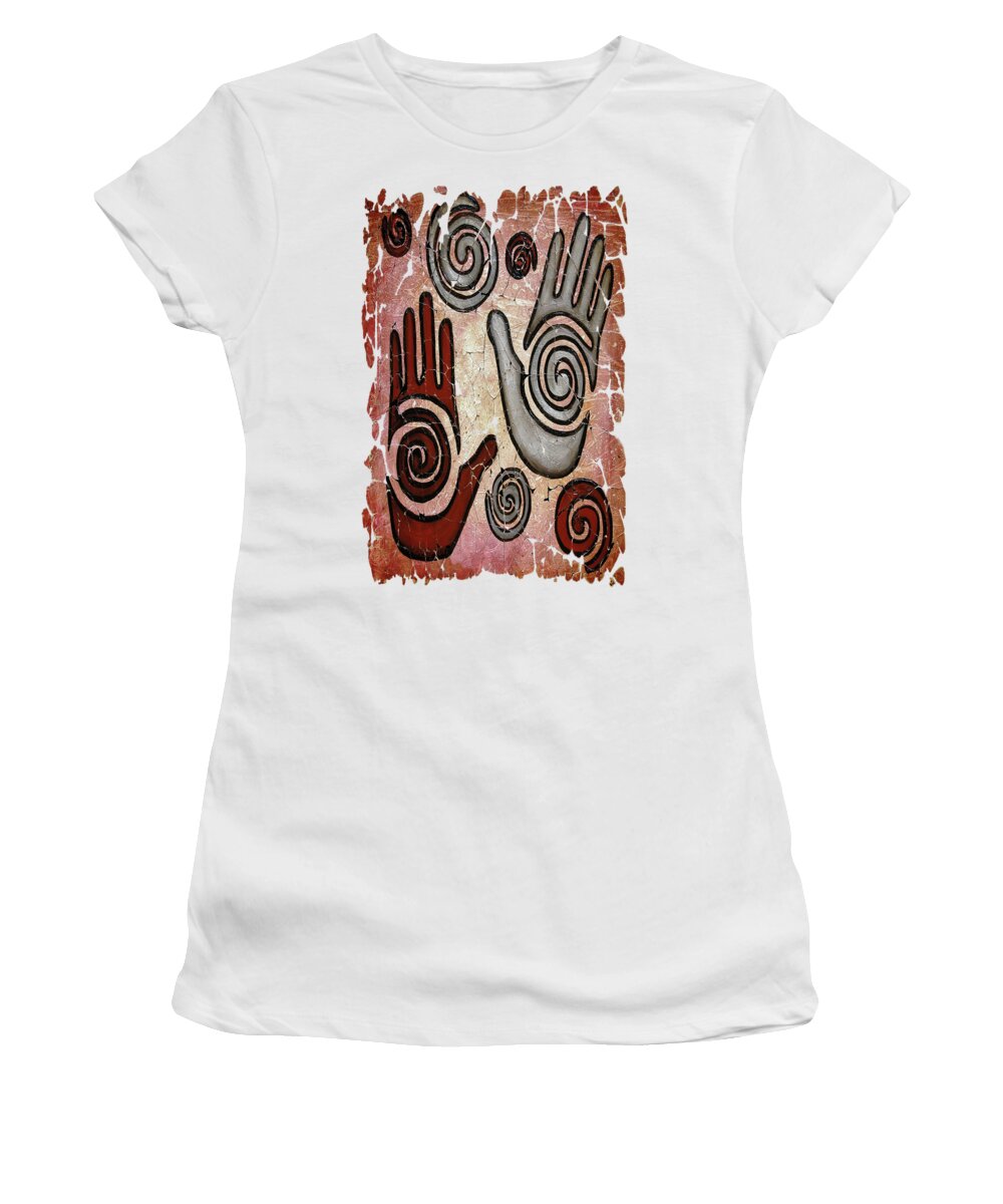 Healing Women's T-Shirt featuring the painting Healing Hands Ancient Fresco Art - The Beginning of a Journey by OLena Art