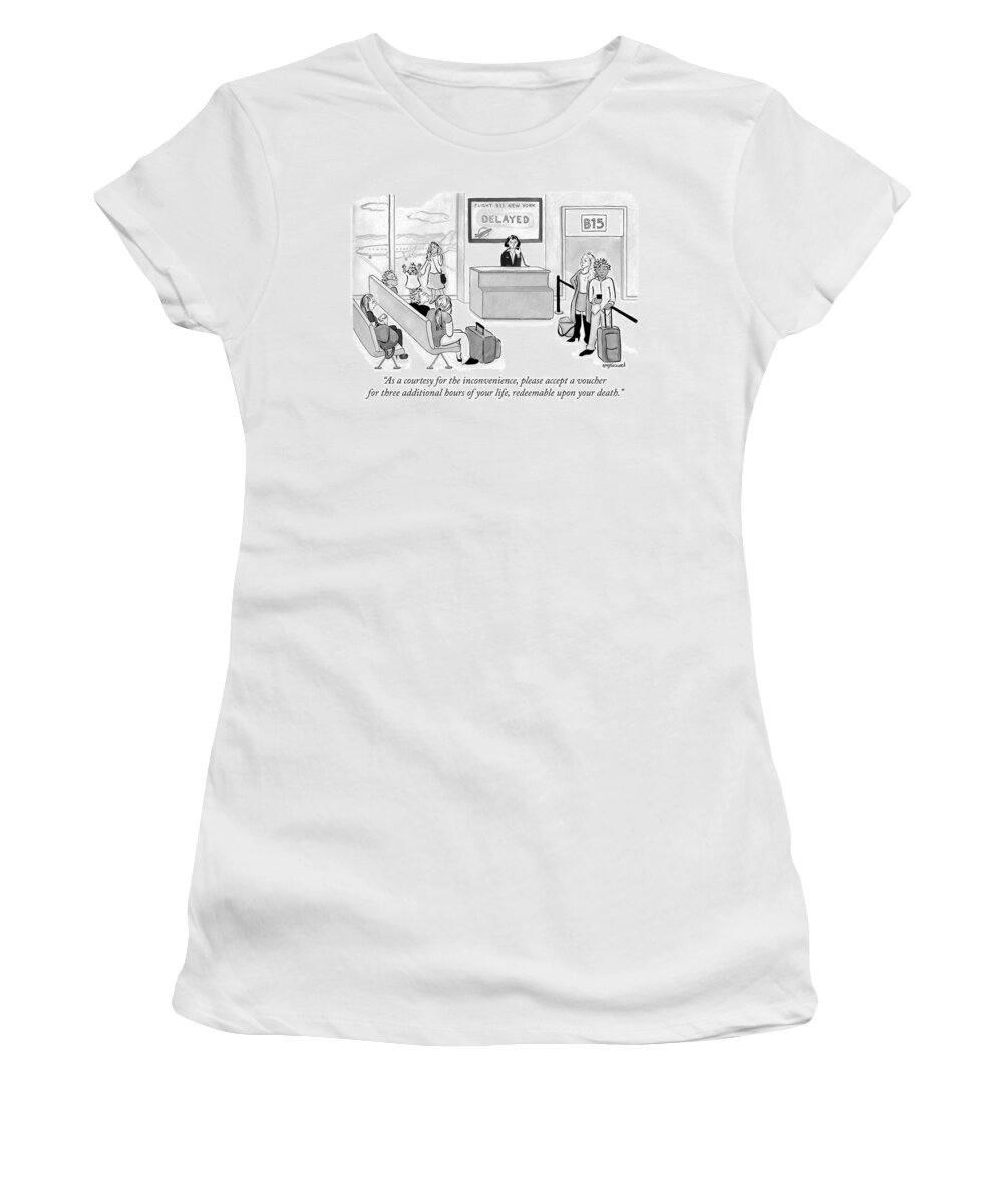 as A Courtesy For The Inconvenience Women's T-Shirt featuring the drawing As a courtesy for the inconvenience by Amy Kurzweil