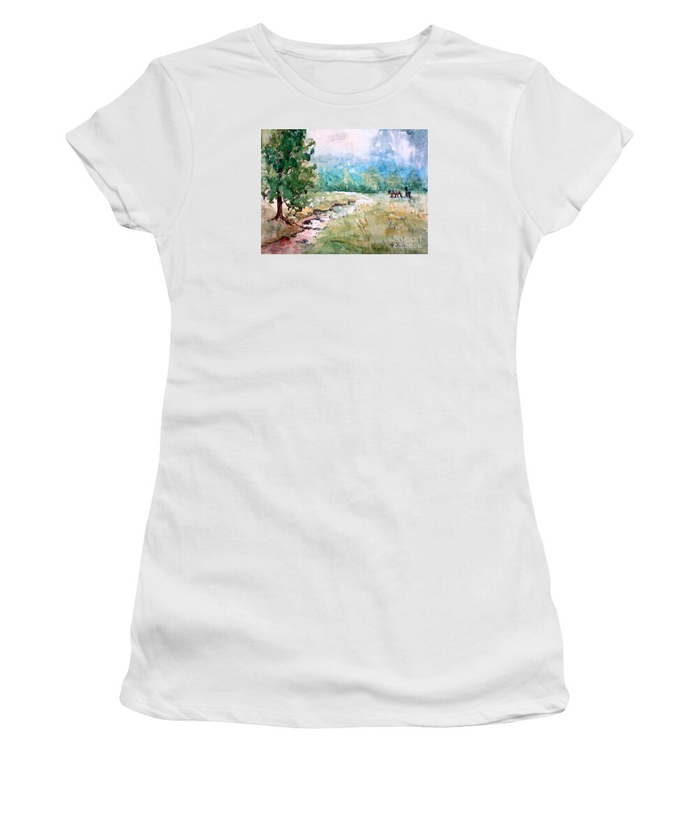 Creek Women's T-Shirt featuring the painting Aska Farm Creek by Gretchen Allen