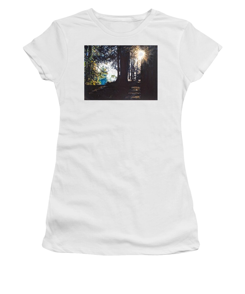 Landscape Women's T-Shirt featuring the painting At Sunset by Barbara Pease
