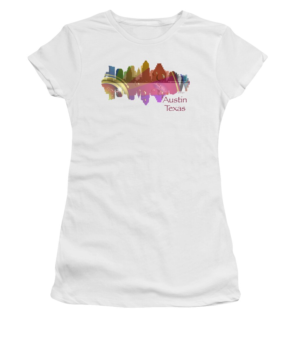 T-shirts Women's T-Shirt featuring the painting Austin Texas Skyline for Apparel by Loretta Luglio