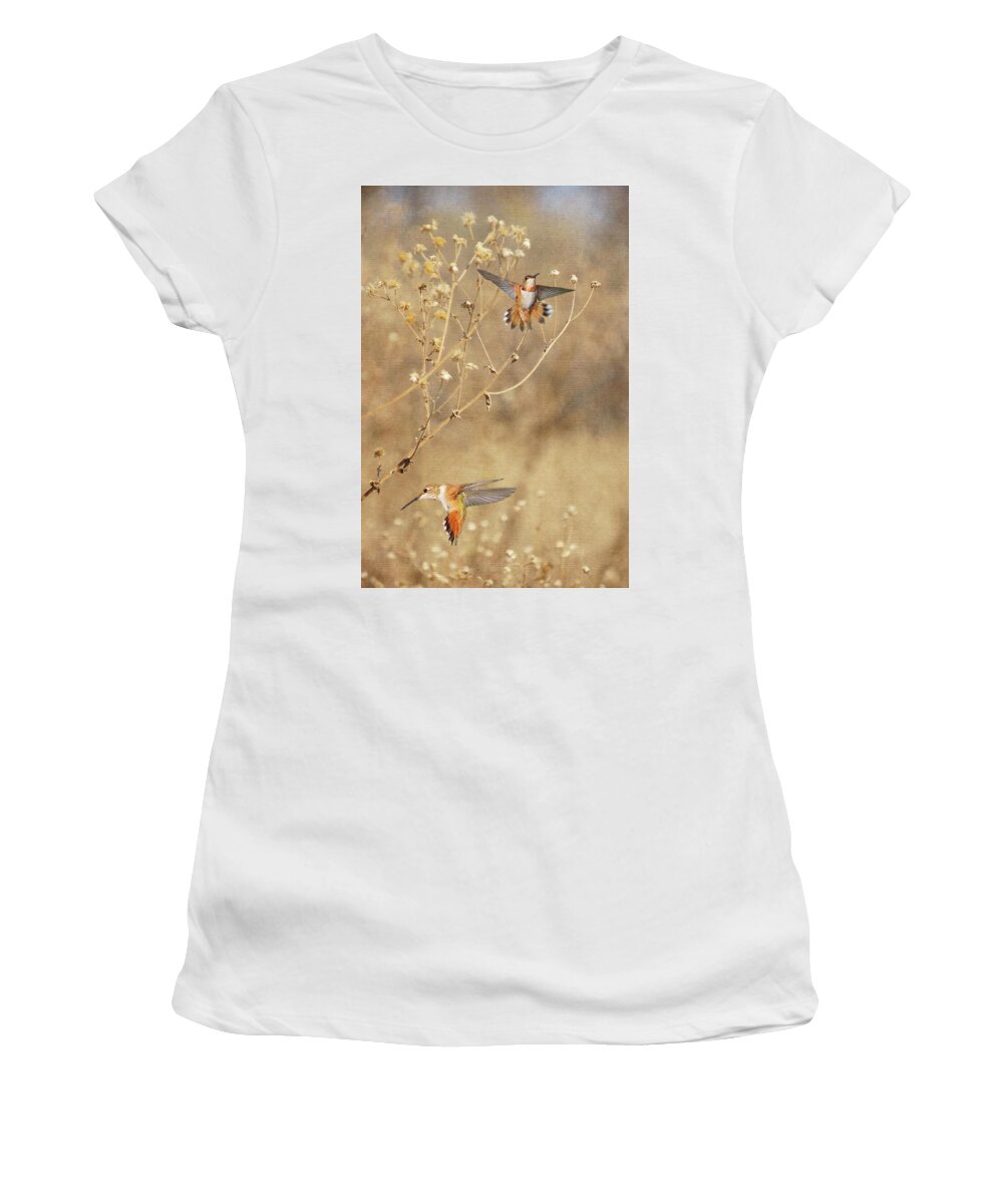 Rufous Hummingbirds Women's T-Shirt featuring the photograph Autumn Dreams II by Leda Robertson