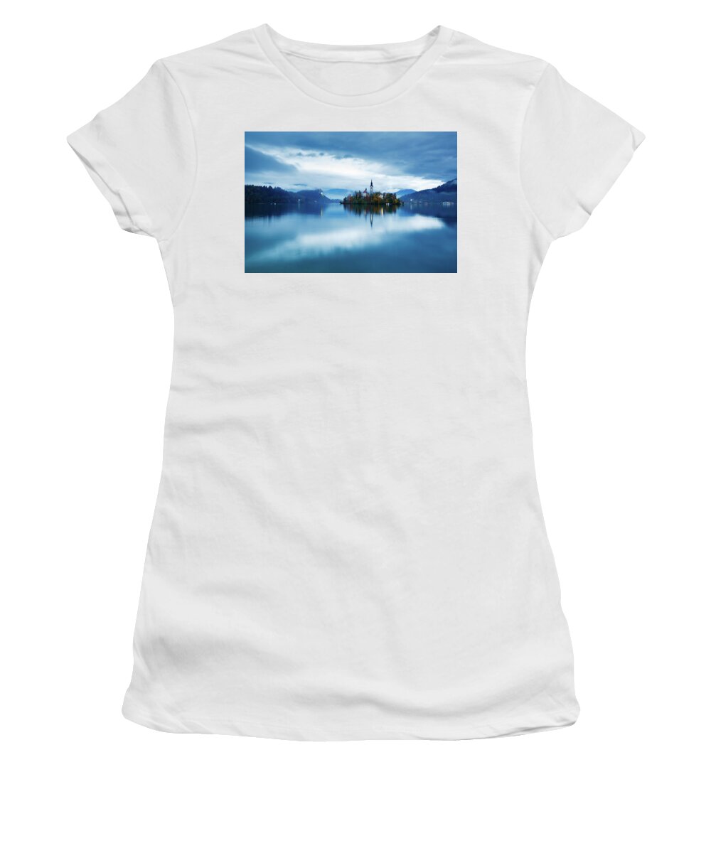 Bled Women's T-Shirt featuring the photograph Autumn dusk at Lake Bled by Ian Middleton