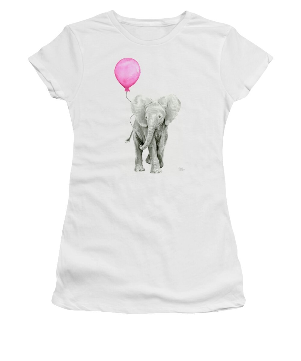 Elephant Women's T-Shirt featuring the painting Baby Elephant Watercolor by Olga Shvartsur