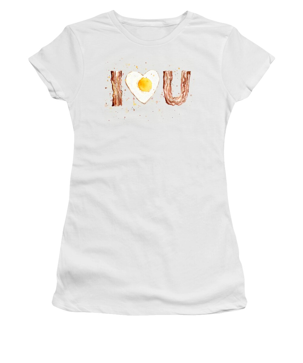 Breakfast Women's T-Shirt featuring the painting Bacon and Egg I Heart You Watercolor by Olga Shvartsur