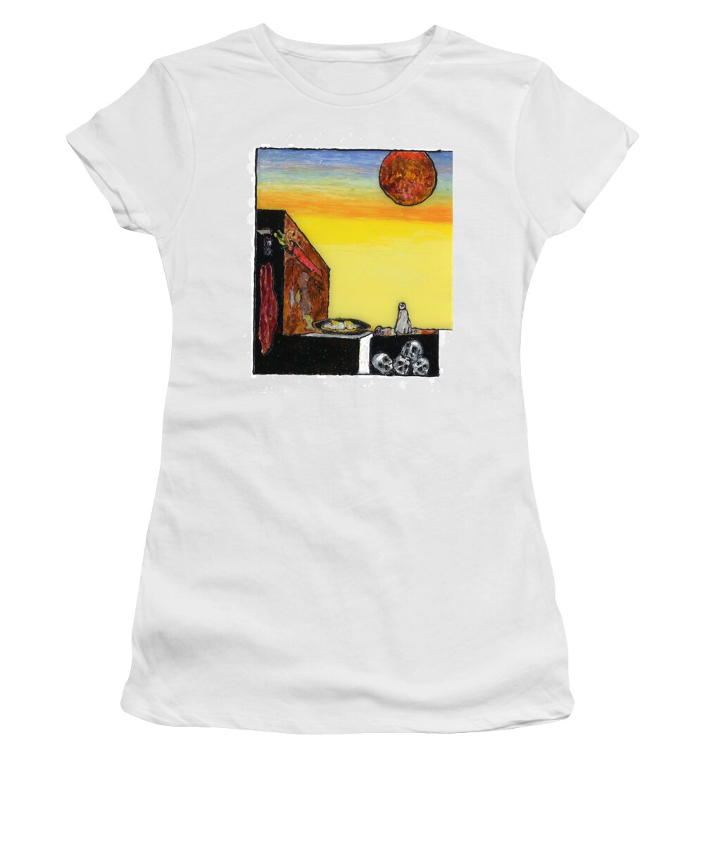 Bacon Women's T-Shirt featuring the painting Bacon Eggs and Penguin by Phil Strang