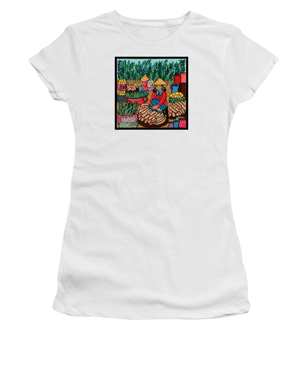 Baguette Women's T-Shirt featuring the painting Baguette Vendor by Susie Grossman