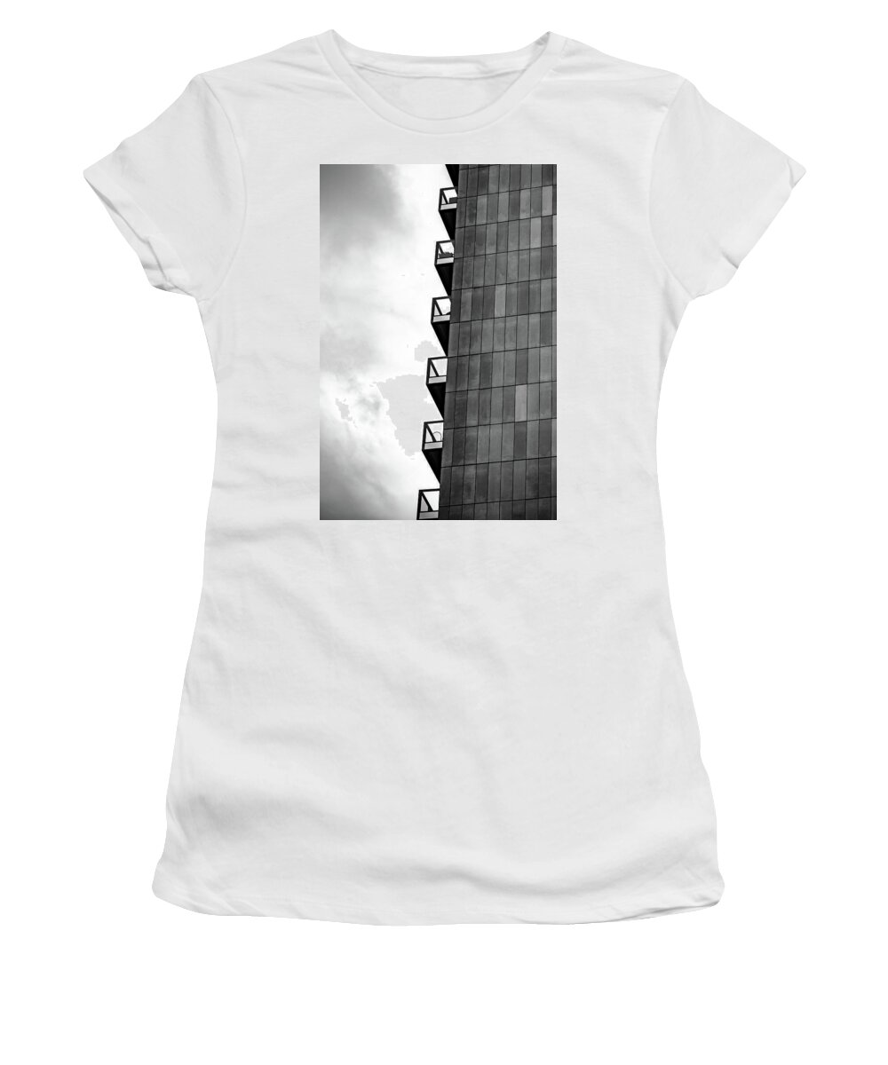Balconies Women's T-Shirt featuring the photograph Balconies in Black and White by Anthony Doudt
