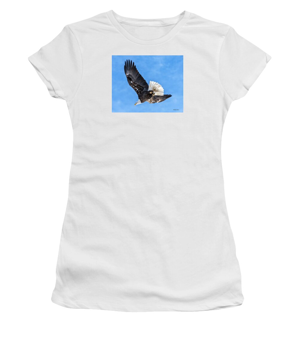 Bald Eagle Women's T-Shirt featuring the photograph Bald Eagle Leaving Tree by Stephen Johnson