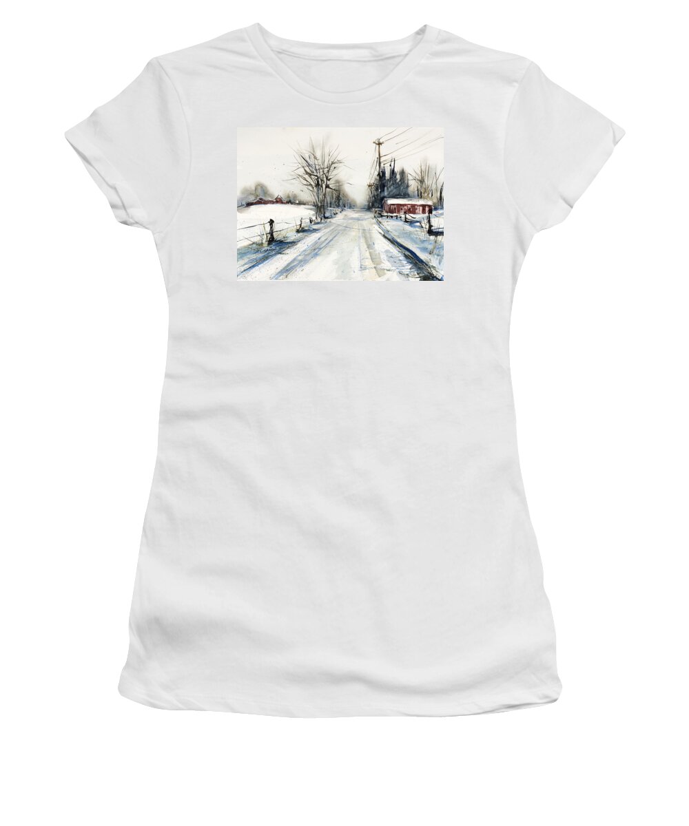 I Took The Back Road Home From The Grocer's That Afternoon. I'm Glad I Did Women's T-Shirt featuring the painting Ballina Road by Judith Levins