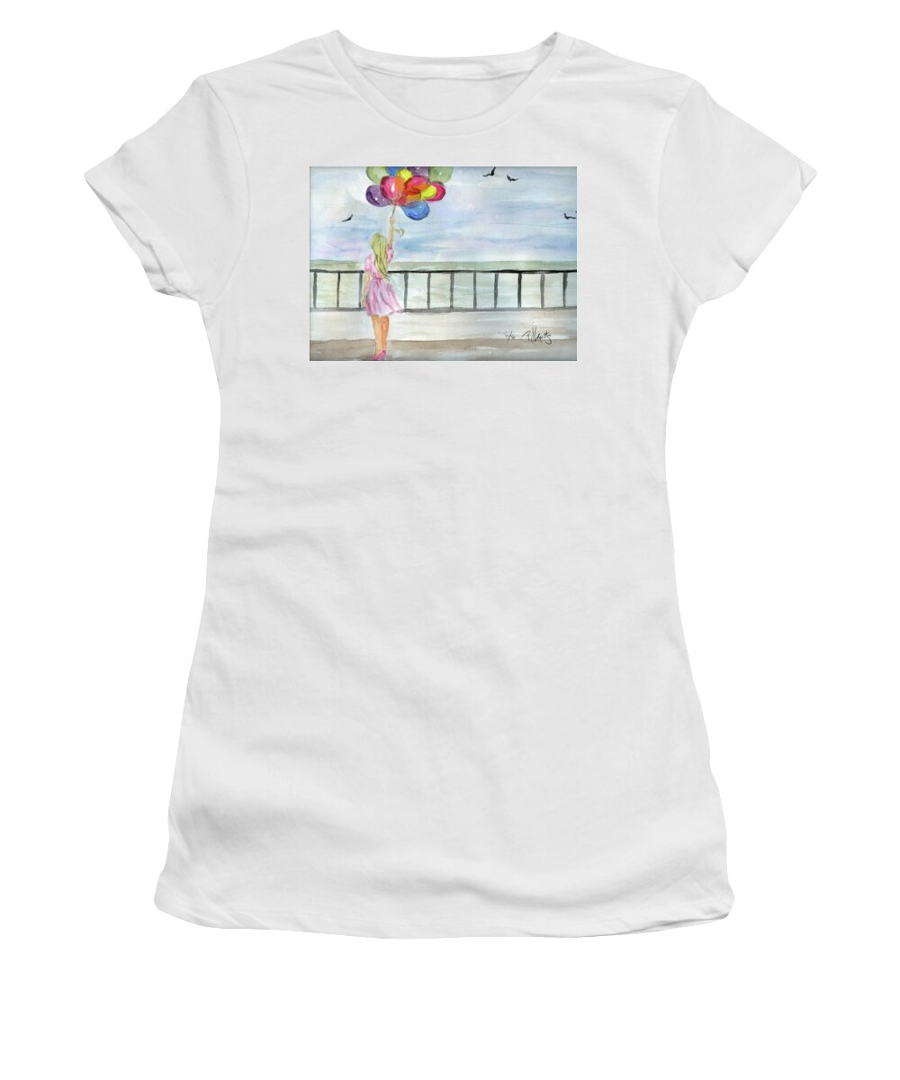 Watercolor Women's T-Shirt featuring the painting Baloons by PJ Lewis
