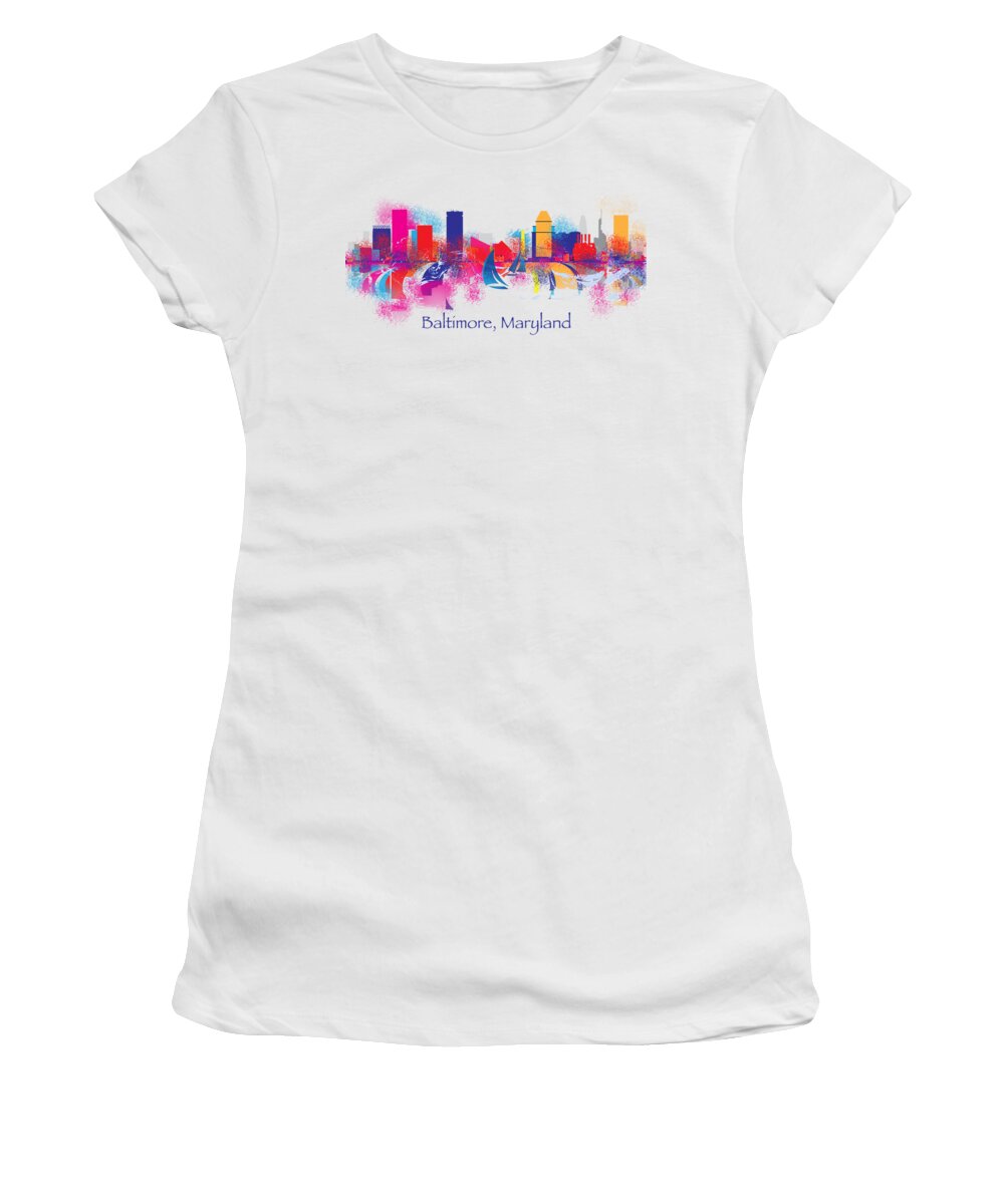 T-shirts Women's T-Shirt featuring the painting Baltimore Maryland Skyline for T-Shirts and Accessories by Loretta Luglio