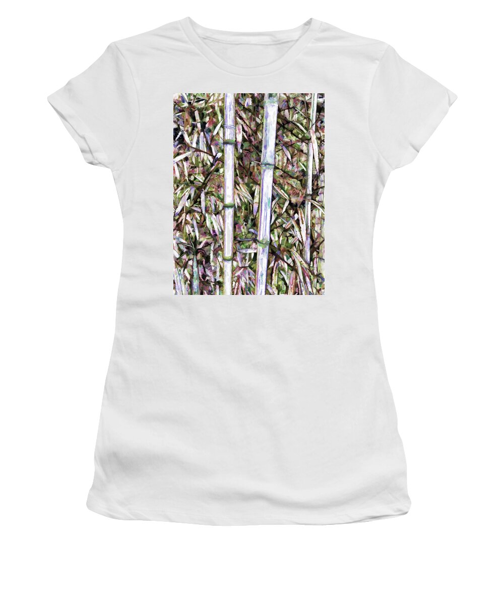 Bamboo Stalks Women's T-Shirt featuring the painting Bamboo Stalks by Jeelan Clark