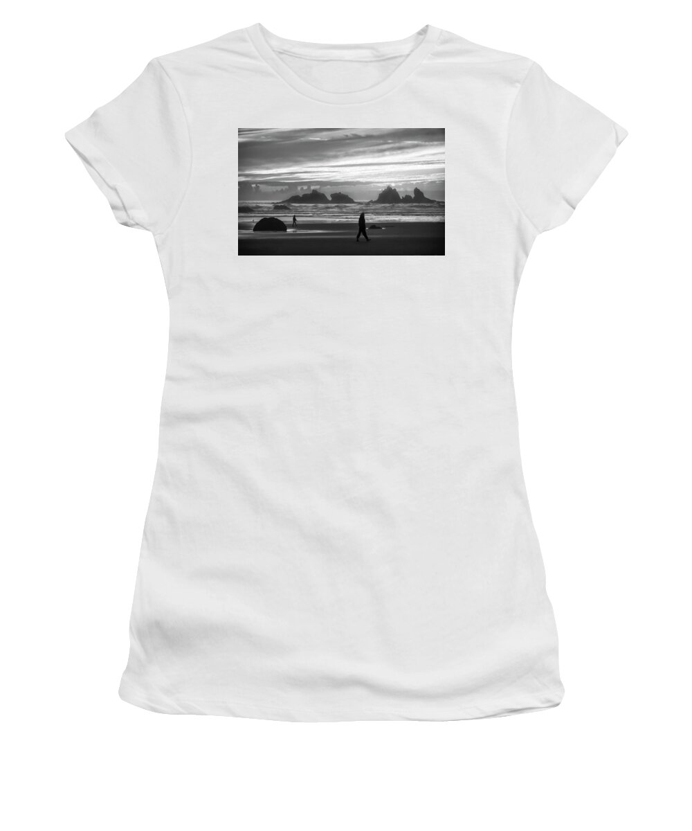 Beach Women's T-Shirt featuring the photograph Bandon Beachcombers by Steven Clark